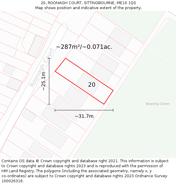 20, ROONAGH COURT, SITTINGBOURNE, ME10 1QS: Plot and title map