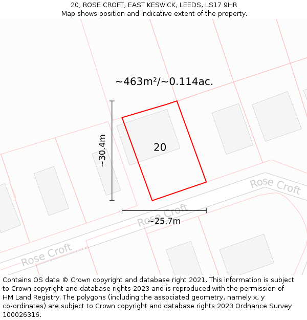 20, ROSE CROFT, EAST KESWICK, LEEDS, LS17 9HR: Plot and title map