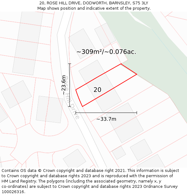 20, ROSE HILL DRIVE, DODWORTH, BARNSLEY, S75 3LY: Plot and title map