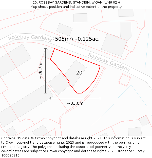 20, ROSEBAY GARDENS, STANDISH, WIGAN, WN6 0ZH: Plot and title map