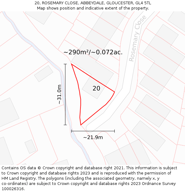 20, ROSEMARY CLOSE, ABBEYDALE, GLOUCESTER, GL4 5TL: Plot and title map