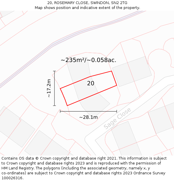 20, ROSEMARY CLOSE, SWINDON, SN2 2TG: Plot and title map