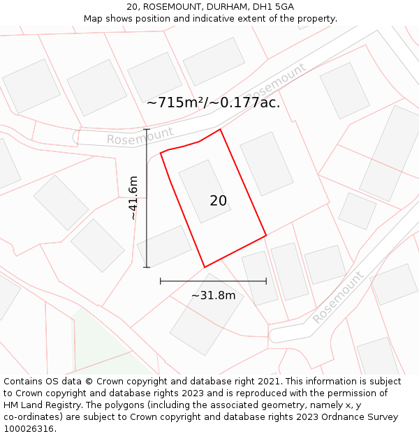 20, ROSEMOUNT, DURHAM, DH1 5GA: Plot and title map