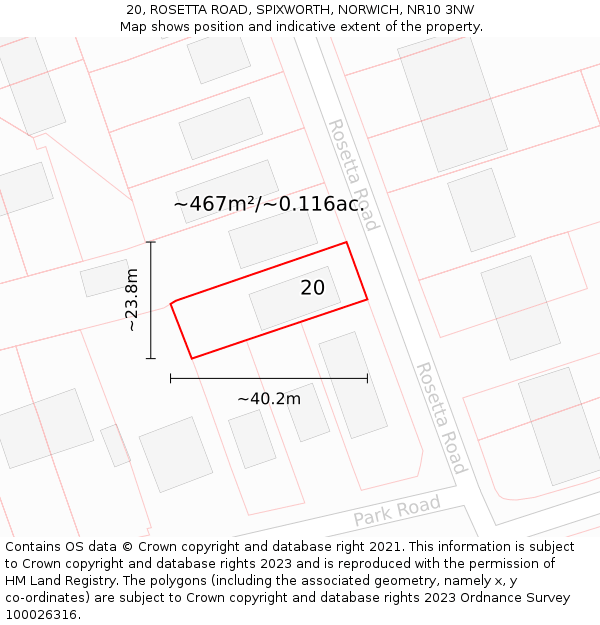 20, ROSETTA ROAD, SPIXWORTH, NORWICH, NR10 3NW: Plot and title map