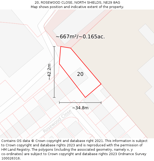 20, ROSEWOOD CLOSE, NORTH SHIELDS, NE29 8AG: Plot and title map