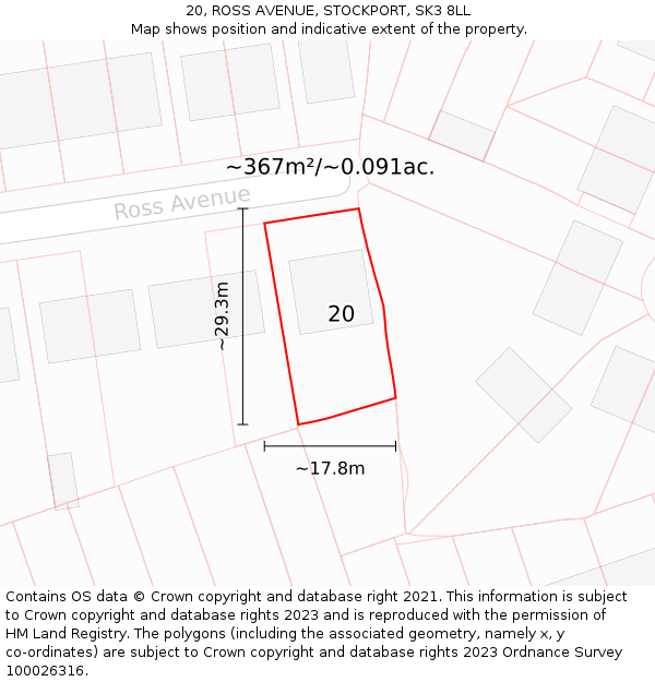 20, ROSS AVENUE, STOCKPORT, SK3 8LL: Plot and title map