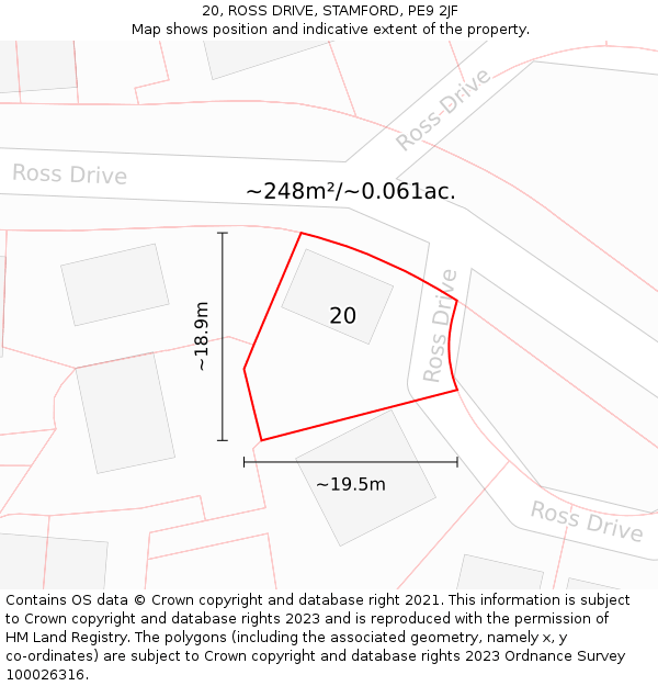 20, ROSS DRIVE, STAMFORD, PE9 2JF: Plot and title map