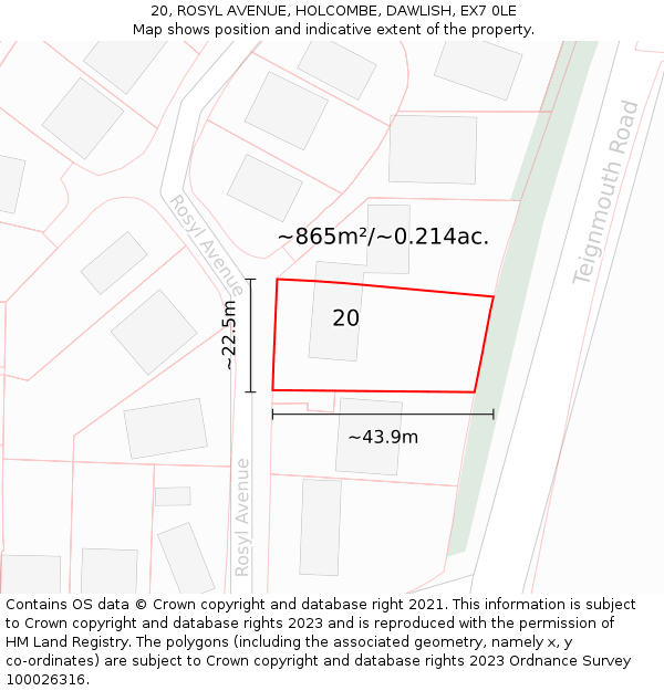 20, ROSYL AVENUE, HOLCOMBE, DAWLISH, EX7 0LE: Plot and title map