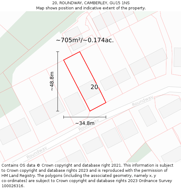 20, ROUNDWAY, CAMBERLEY, GU15 1NS: Plot and title map