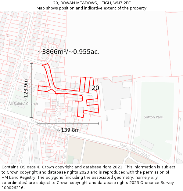20, ROWAN MEADOWS, LEIGH, WN7 2BF: Plot and title map