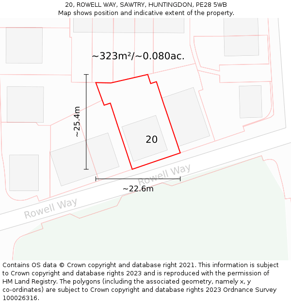 20, ROWELL WAY, SAWTRY, HUNTINGDON, PE28 5WB: Plot and title map