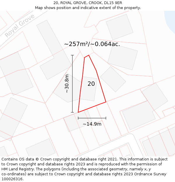 20, ROYAL GROVE, CROOK, DL15 9ER: Plot and title map
