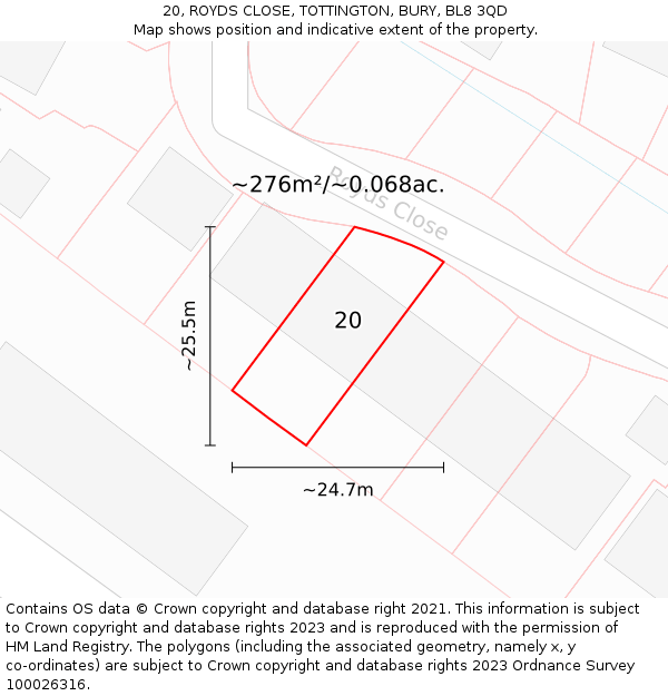 20, ROYDS CLOSE, TOTTINGTON, BURY, BL8 3QD: Plot and title map