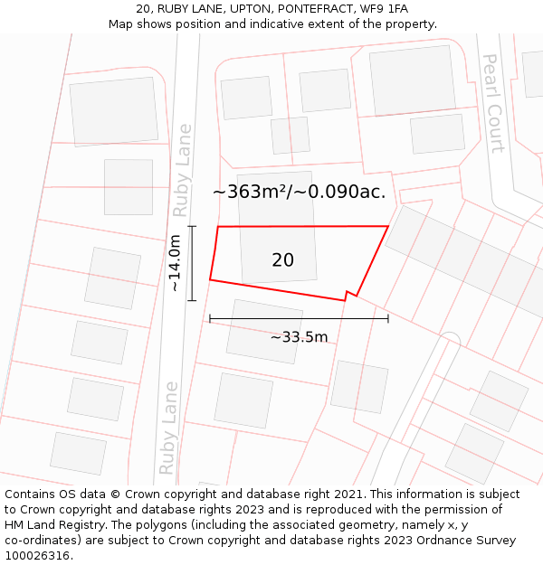 20, RUBY LANE, UPTON, PONTEFRACT, WF9 1FA: Plot and title map