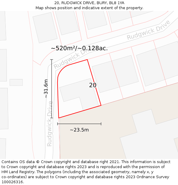 20, RUDGWICK DRIVE, BURY, BL8 1YA: Plot and title map