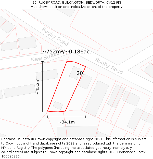 20, RUGBY ROAD, BULKINGTON, BEDWORTH, CV12 9JG: Plot and title map