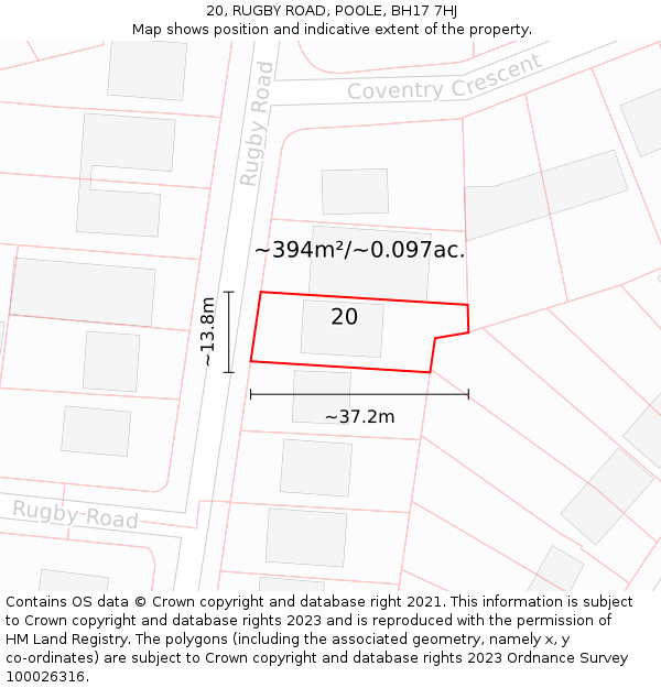 20, RUGBY ROAD, POOLE, BH17 7HJ: Plot and title map