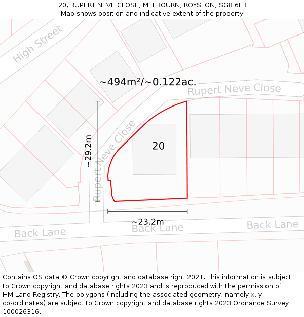 20, RUPERT NEVE CLOSE, MELBOURN, ROYSTON, SG8 6FB: Plot and title map