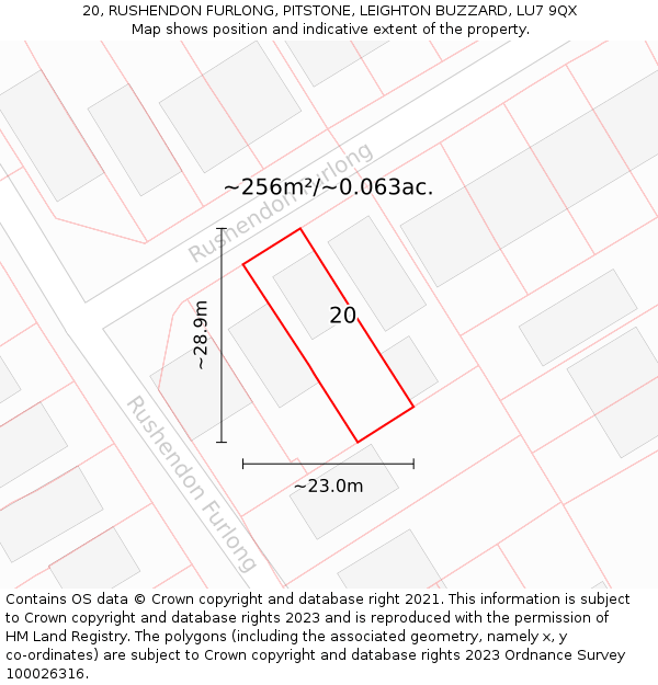20, RUSHENDON FURLONG, PITSTONE, LEIGHTON BUZZARD, LU7 9QX: Plot and title map