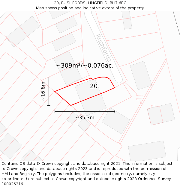 20, RUSHFORDS, LINGFIELD, RH7 6EG: Plot and title map