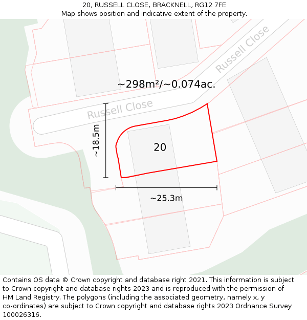 20, RUSSELL CLOSE, BRACKNELL, RG12 7FE: Plot and title map