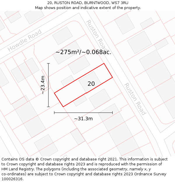 20, RUSTON ROAD, BURNTWOOD, WS7 3RU: Plot and title map