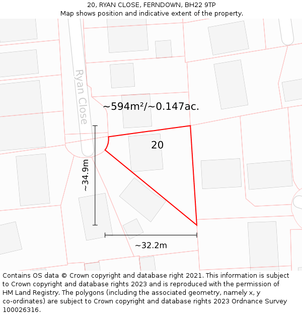 20, RYAN CLOSE, FERNDOWN, BH22 9TP: Plot and title map