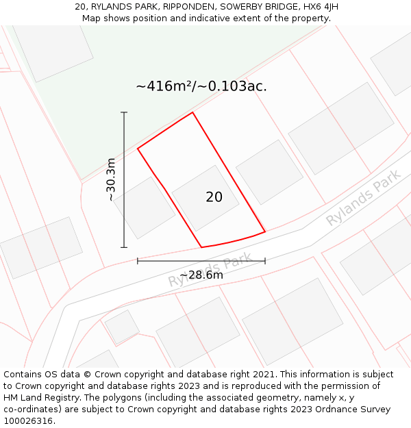 20, RYLANDS PARK, RIPPONDEN, SOWERBY BRIDGE, HX6 4JH: Plot and title map