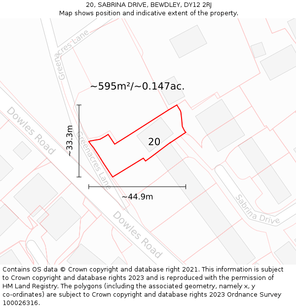 20, SABRINA DRIVE, BEWDLEY, DY12 2RJ: Plot and title map