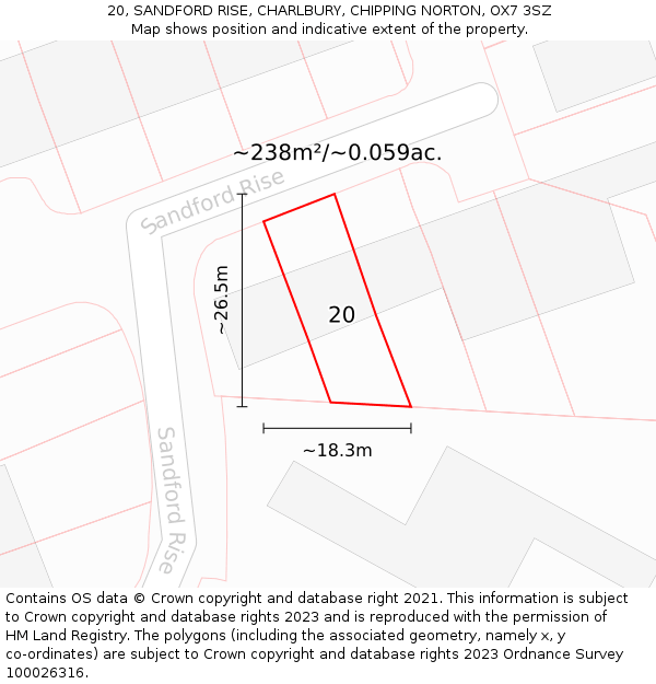 20, SANDFORD RISE, CHARLBURY, CHIPPING NORTON, OX7 3SZ: Plot and title map