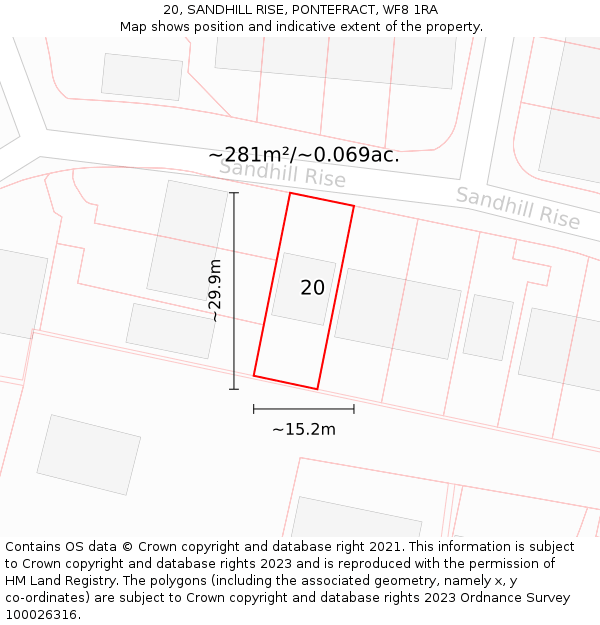 20, SANDHILL RISE, PONTEFRACT, WF8 1RA: Plot and title map