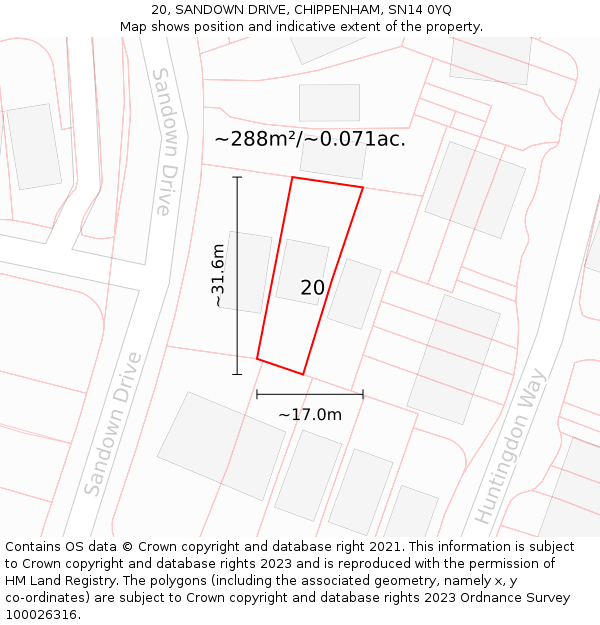 20, SANDOWN DRIVE, CHIPPENHAM, SN14 0YQ: Plot and title map