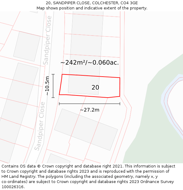 20, SANDPIPER CLOSE, COLCHESTER, CO4 3GE: Plot and title map