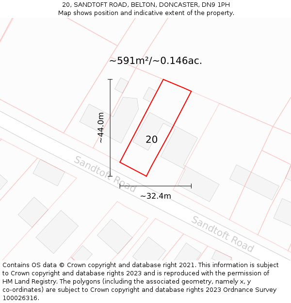 20, SANDTOFT ROAD, BELTON, DONCASTER, DN9 1PH: Plot and title map