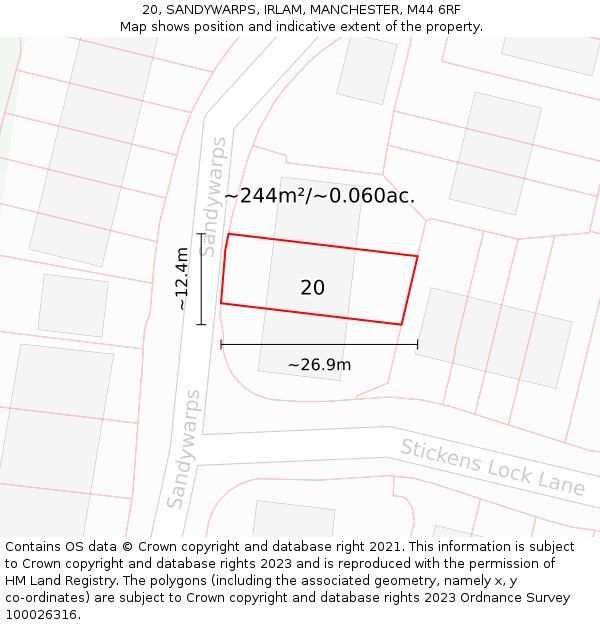 20, SANDYWARPS, IRLAM, MANCHESTER, M44 6RF: Plot and title map