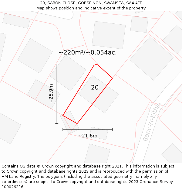 20, SARON CLOSE, GORSEINON, SWANSEA, SA4 4FB: Plot and title map