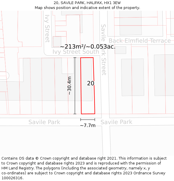 20, SAVILE PARK, HALIFAX, HX1 3EW: Plot and title map