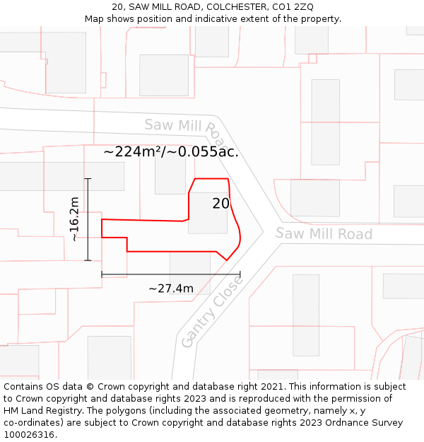 20, SAW MILL ROAD, COLCHESTER, CO1 2ZQ: Plot and title map