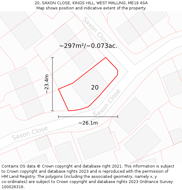 20, SAXON CLOSE, KINGS HILL, WEST MALLING, ME19 4SA: Plot and title map