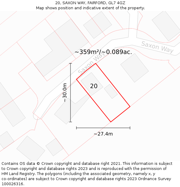 20, SAXON WAY, FAIRFORD, GL7 4GZ: Plot and title map