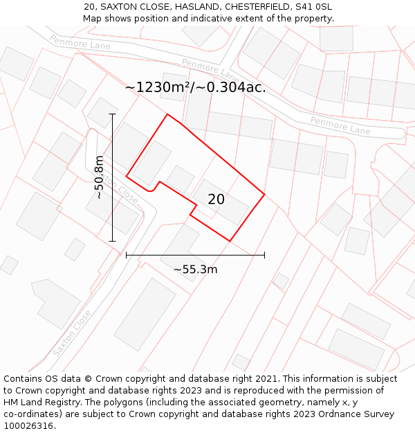 20, SAXTON CLOSE, HASLAND, CHESTERFIELD, S41 0SL: Plot and title map