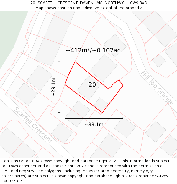 20, SCARFELL CRESCENT, DAVENHAM, NORTHWICH, CW9 8XD: Plot and title map