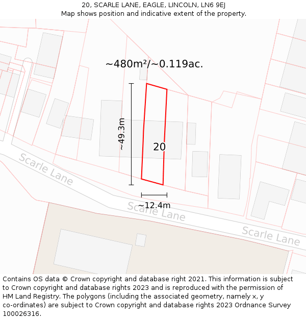 20, SCARLE LANE, EAGLE, LINCOLN, LN6 9EJ: Plot and title map