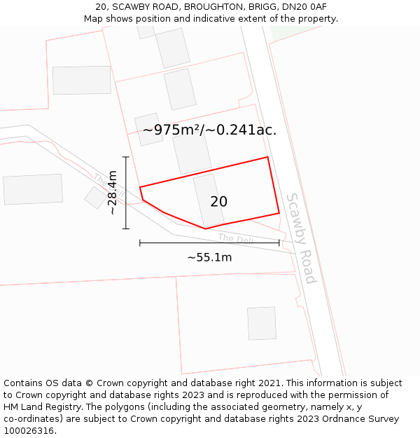 20, SCAWBY ROAD, BROUGHTON, BRIGG, DN20 0AF: Plot and title map