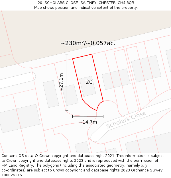 20, SCHOLARS CLOSE, SALTNEY, CHESTER, CH4 8QB: Plot and title map