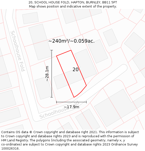 20, SCHOOL HOUSE FOLD, HAPTON, BURNLEY, BB11 5PT: Plot and title map