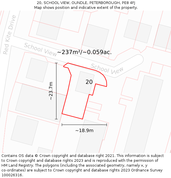 20, SCHOOL VIEW, OUNDLE, PETERBOROUGH, PE8 4FJ: Plot and title map