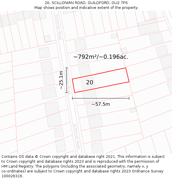 20, SCILLONIAN ROAD, GUILDFORD, GU2 7PS: Plot and title map