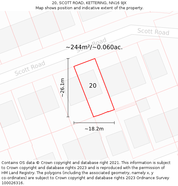 20, SCOTT ROAD, KETTERING, NN16 9JX: Plot and title map