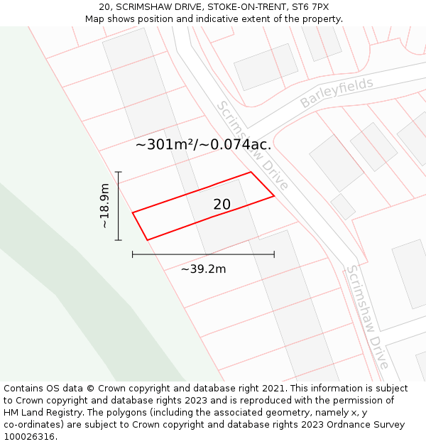 20, SCRIMSHAW DRIVE, STOKE-ON-TRENT, ST6 7PX: Plot and title map